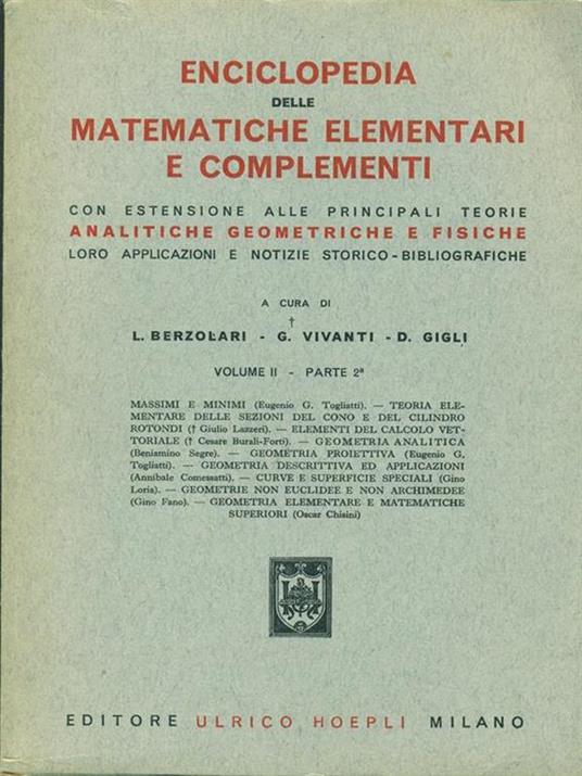 Enciclopedia delle matematiche elementari e complementari. Vol. 2 parte 2 - copertina