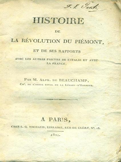 Histoire de la revolution du Piemont - Paul Beauchamp - copertina