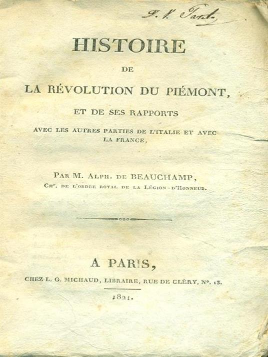 Histoire de la revolution du Piemont - Paul Beauchamp - copertina