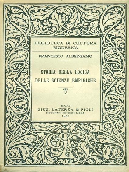 Storia della logica delle scienze empiriche - Francesco Albergamo - copertina