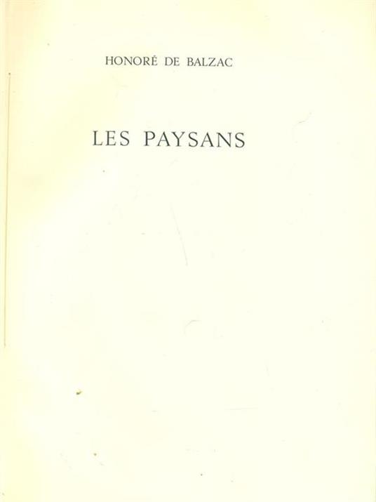 Les Paysans - Honoré de Balzac - copertina