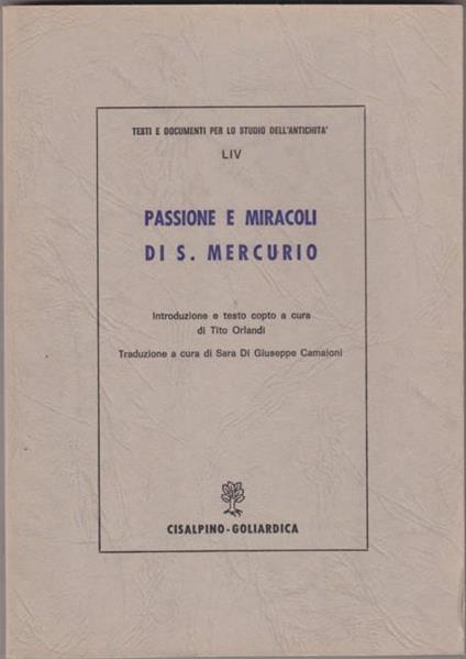 Passione e miracoli di S.Mercurio - copertina