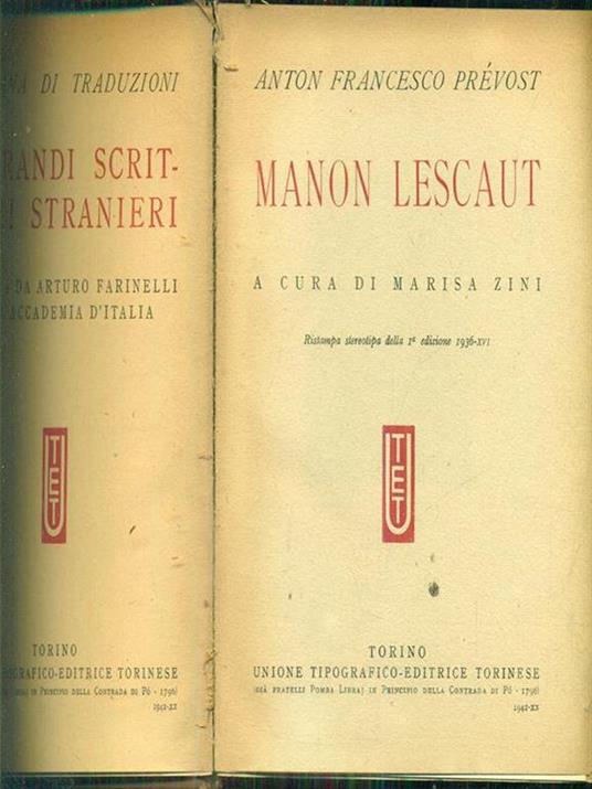 Manon lescaut - Antoine-François Prévost - copertina