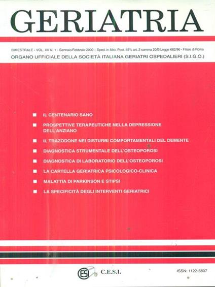 geriatria vol XII N 1. Gennaio-febbraio 2000 - copertina