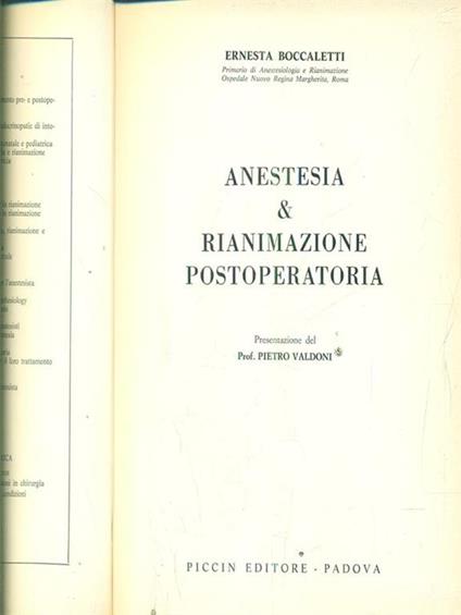 Anestesia e rianimazione postoperatoria - Ernesta Boccaletti - copertina