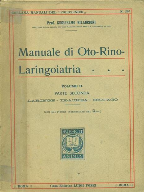 manuale di otorinolaringoiatria vol II parte seconda - Guglielmo Bilancioni - copertina