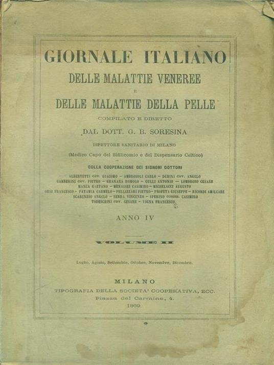 Giornale italiano delle malattie veneree e delle malattie della pelle anno IV volume II - copertina