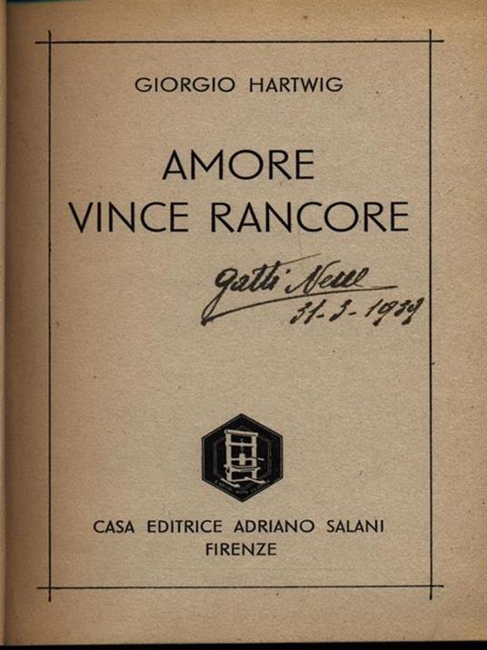Amore vince rancore - Giorgio Hartwig - copertina