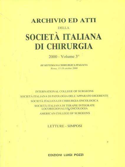 Archivio ed atti della società italiana di chirurgia 2000. Vol 3 - copertina