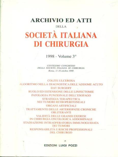 Archivio ed atti della società italiana di chirurgia 1998 - vol 3 - copertina