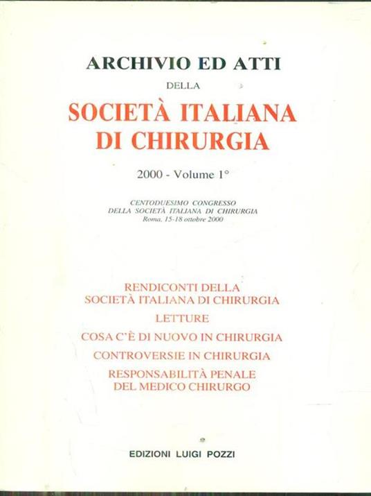 Archivio ed atti della società italiana di chirurgia 2000. vol 1 - copertina