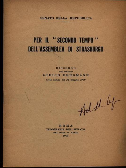 Per il 'Secondo tempò dell'Assemblea di Strasburgo - copertina