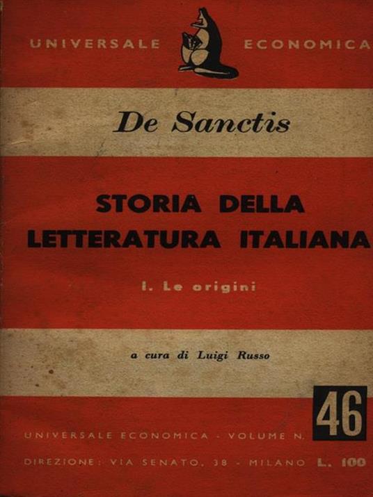 Storia della letteratura italiana vol. 1: Le origini - Francesco De Sanctis - copertina