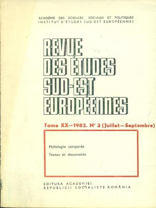 revue des etudes sud-est europeennes tome XX - 1982 N 3 - copertina