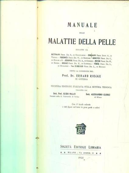Manuale delle malattie della pelle - Ehrard Riecke - copertina