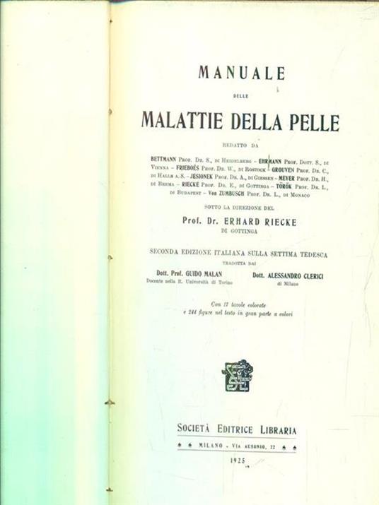 Manuale delle malattie della pelle - Ehrard Riecke - copertina