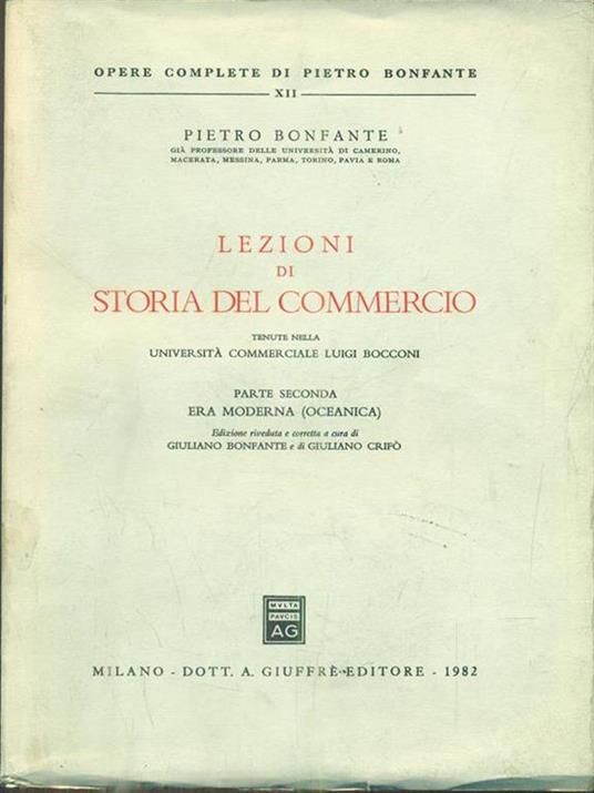 Lezioni di storia del commercio parte seconda - Pietro Bonfante - copertina