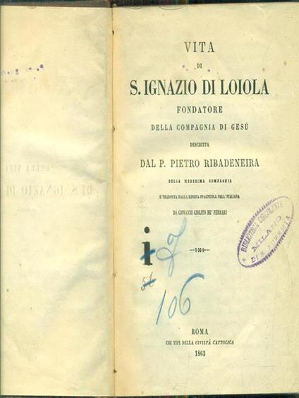Vita di S Ignazio di Loiola - copertina