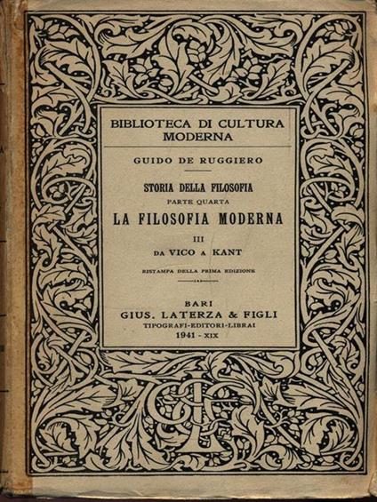 Storia della Filosofia parte quarta: La Filosofia Moderna III - Guido De Ruggiero - copertina
