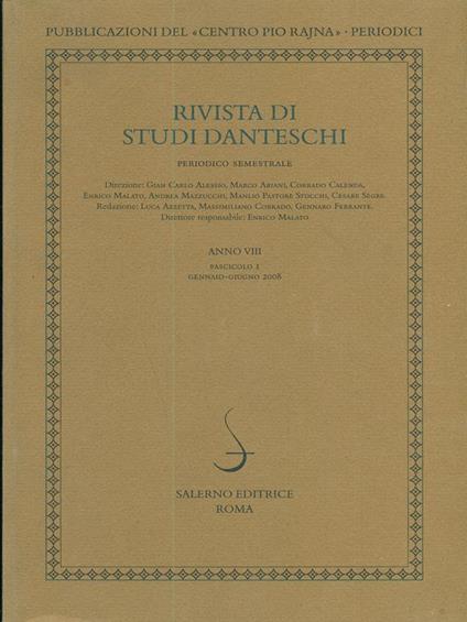 Rivista di studi danteschi anno VIII fascicolo I Gennaio - Giugno 2008 - copertina