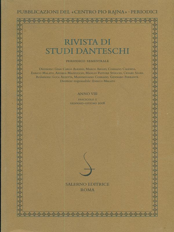 Rivista di studi danteschi anno VIII fascicolo I Gennaio - Giugno 2008
