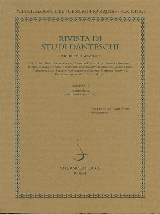 Rivista di studi danteschi Anno VII fascicolo 2 Luglio - Dicembre 2007 - copertina