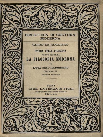 Storia della Filosofia parte quarta: La Filosofia Moderna II - Guido De Ruggiero - copertina