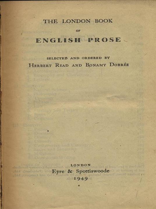 The London book of English Prose - Herbert Read - copertina