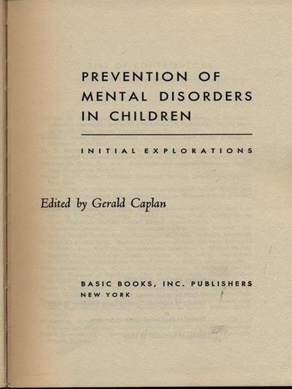 Prevention of mental disorders in children - Gerald Caplan - copertina