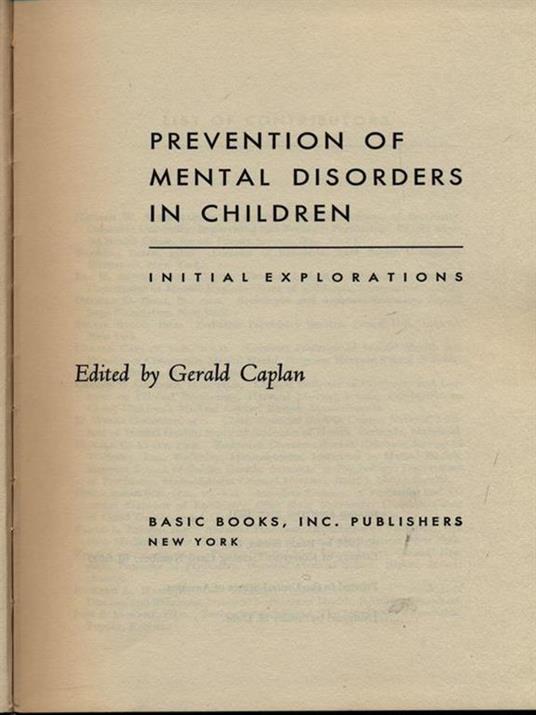 Prevention of mental disorders in children - Gerald Caplan - copertina