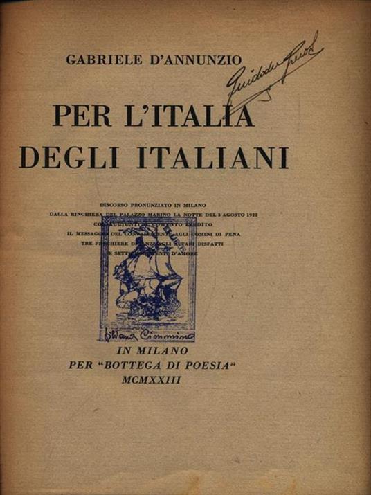 Per l'Italia degli italiani - Gabriele D'Annunzio - copertina