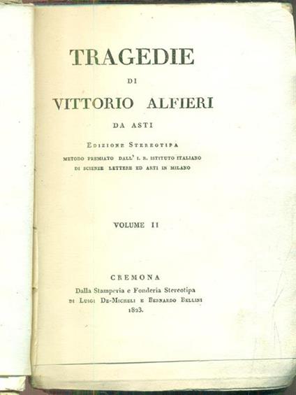 Tragedie vol II - Vittorio Alfieri - copertina