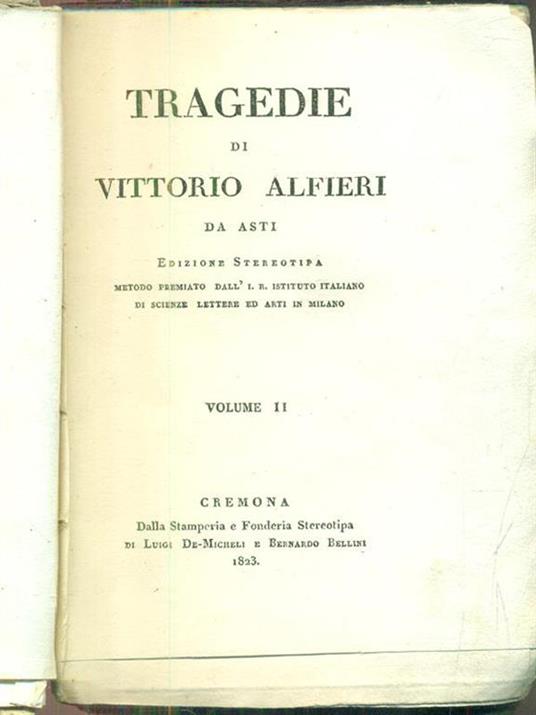 Tragedie vol II - Vittorio Alfieri - copertina