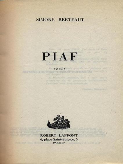 Piaf - Simone Berteaut - copertina