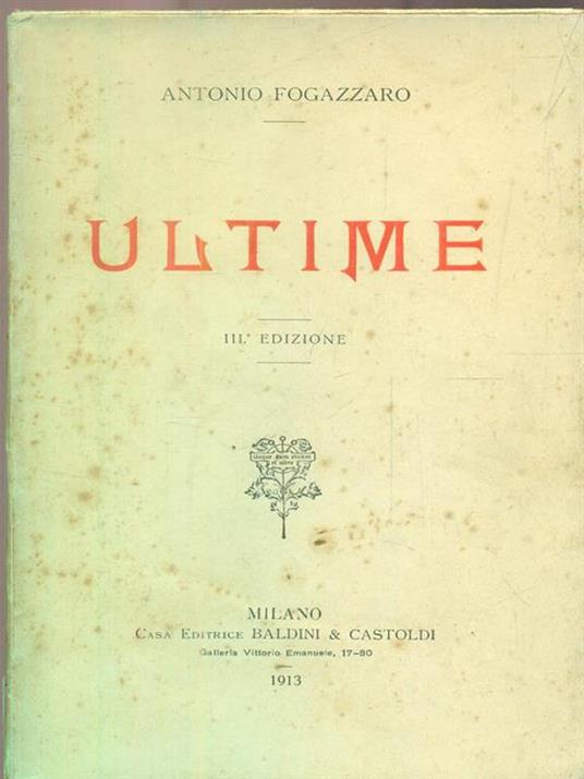 Ultime - Antonio Fogazzaro - copertina