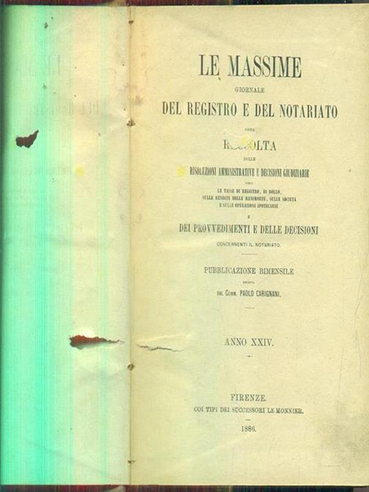Le massime giornale del registro e del notariato anno XXIV - 1886 - copertina