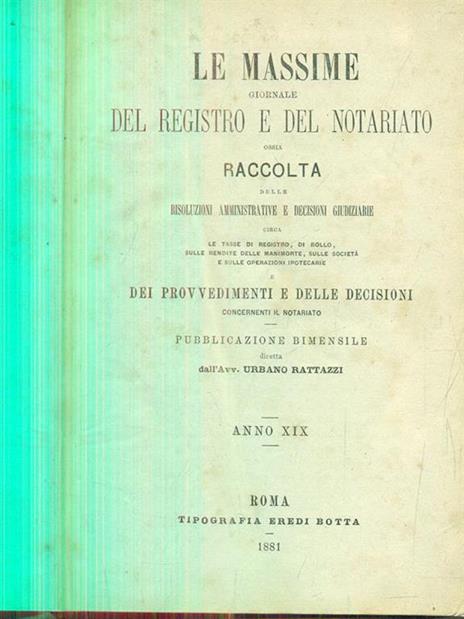Le massime giornale del registro e del notariato anno XIX 1881 - copertina