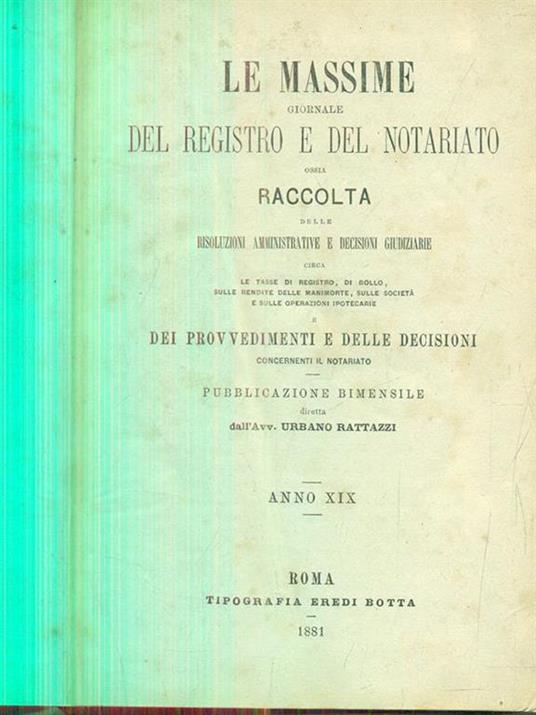 Le massime giornale del registro e del notariato anno XIX 1881 - copertina