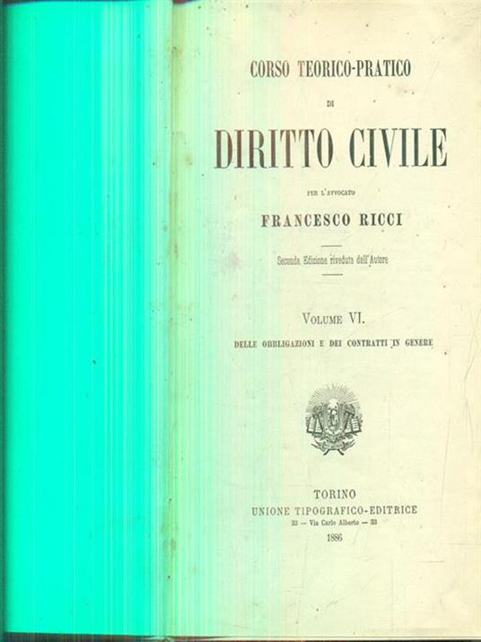 Corso teorico pratico di diritto civile vol VI - Francesco Ricci - copertina