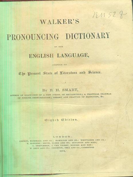 walker's pronouncing dictionary of the english language - copertina