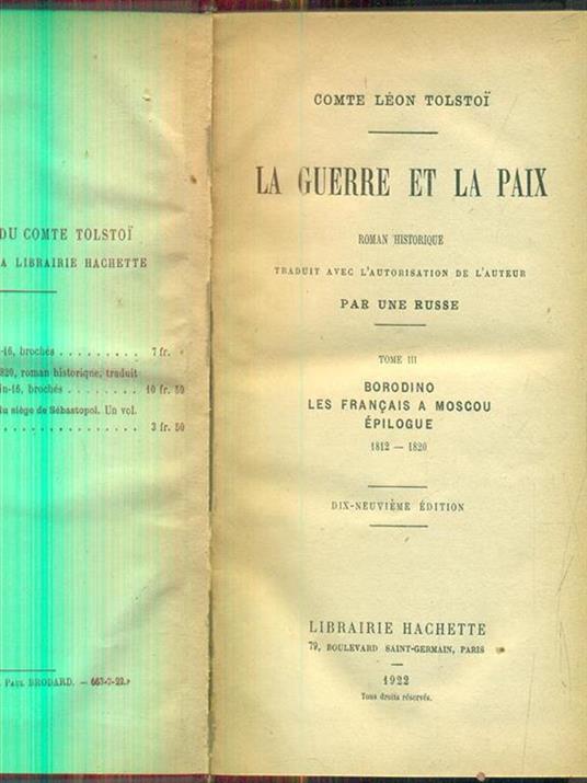 La guerre et la paix tome III - Lev Tolstoj - copertina