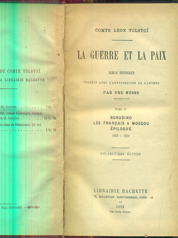 La guerre et la paix tome III