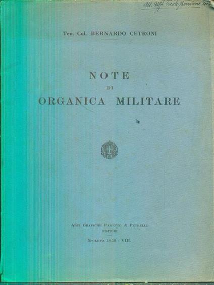 Note di organica militare - Bernardo Cetroni - copertina