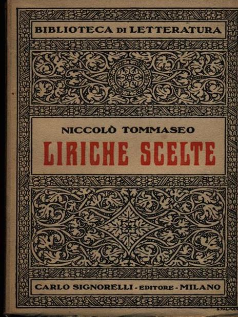 Liriche scelte - Niccolò Tommaseo - copertina