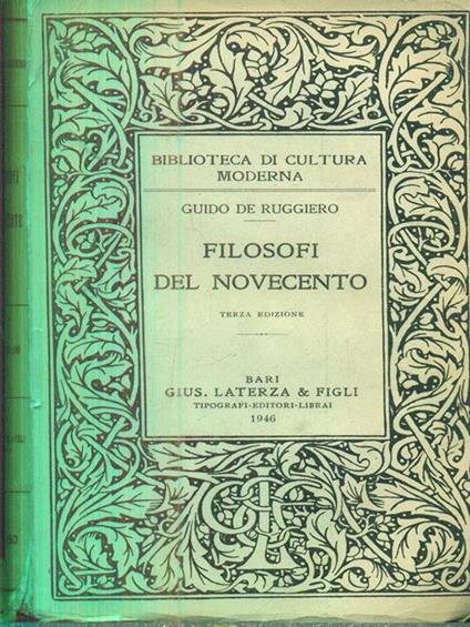 filosofi del novecento - Guido De Ruggiero - copertina