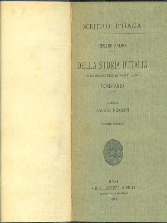 della storia d'Italia dalle origini fino ai nostri giorni vol II - Cesare Balbo - copertina