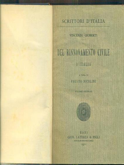 Del rinnovamento civile d'Italia vol II - Vincenzo Gioberti - copertina