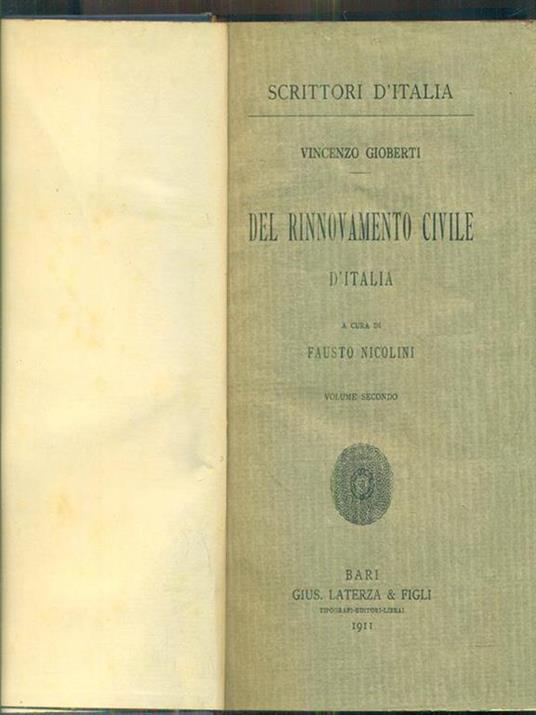 Del rinnovamento civile d'Italia vol II - Vincenzo Gioberti - copertina