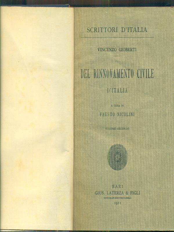 Del rinnovamento civile d'Italia vol II