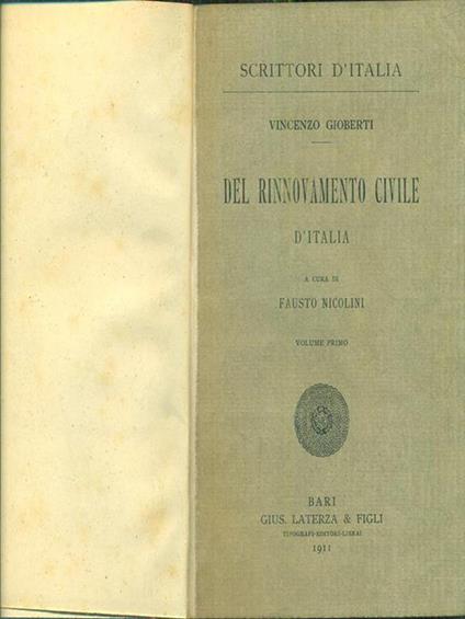 del rinnovamento civile d'Italia I - Vincenzo Gioberti - copertina